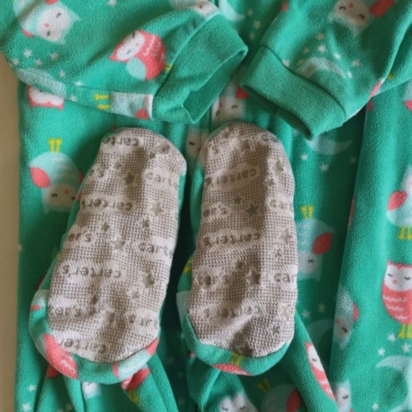 carter's teal owl fleece zipper footie sleeper pajamas 2T toddler girls - Picture 2 of 6